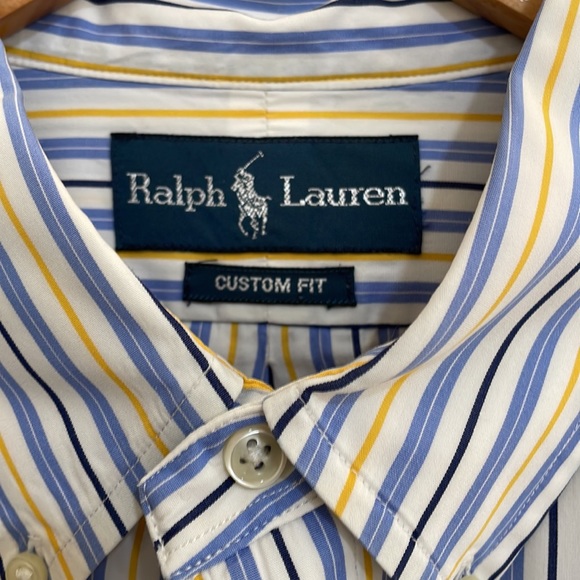 Polo by Ralph Lauren navy blue and white stripe with yellow stripe accent XL - Picture 2 of 4